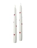 Set mit 2 weißen konischen Kerzen mit roten Herzen aus Wachs - Höhe 25 cm - Handwerk -...