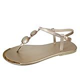 Generisch Sandalen Damen Sommer T-Strap With Beads Open Toe Sparkle Roman Slippers Ladies...