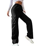 Damen Cargohose Baggy, Lang Cargo Hosen für Frauen High Waist Weites Bein Freizeithose...