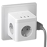 Steckdosenwürfel mit USB, 3 Fach Steckdosenadapter mit Schalter(2400W/10A),...