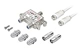 2-Fach Verteiler Adapter Kabel Antennen TV Radio F-Stecker SAT Splitter Metall...