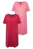 Ulla Popken Damen Bigshirts, 2er-Pack, Mandala/Uni, Halbarm Nachthemd, rosa, 50/52