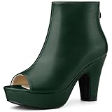 Allegra K Damen-Stiefeletten mit Peep-Toe-Plateau, Reißverschluss hinten und klobigem...