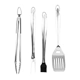 BBQ Grillbesteck Tool Set, 4 Teiliges Grillset aus Edelstahl, Inklusive Spatel, Zange,...