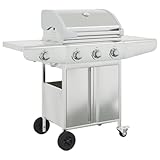 Gasgrill mit 4 Flammen, Grillwagen mit Piezo-Zündsystem Thermometer, Gartengrill mit...