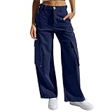 Damen Cargohose Baggy, Lang Cargo Hosen für Damen High Waist Loose fit Freizeithose...