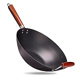 Traditioneller Carbon Wok | 36 cm Durchmesser | Antihaft Wokpfanne mit flachem Boden, für...