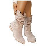 LLonGao Stiefeletten Damen Klassisch Wildleder Halbstiefel Mode Spitz Schlupfschuhe...