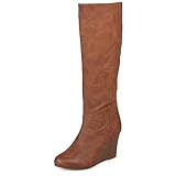 Journee Collection Langly Damen Stiefel mit Keilabsatz und Reißverschluss innen, Braun,...