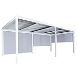 Alu Pergola HWC-L41 mit 3X Seitenwand, Lamellen-Pavillon, stabiles 8cm-Metall-Gestell 3x6m...