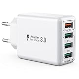 USB-Ladegerät, 4-Port USB-Ladeadapter mit 33W Smart QC 3.0 Schnellladegerät,...