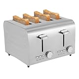 Toaster 4-Scheiben-Toaster Toaster aus Edelstahl mit Brötchenaufsatz Doppelwandgehäuse...