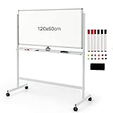 COSTWAY Mobiles Whiteboard, 120 x 60 cm, doppelseitiges magnetisches Whiteboard mit...