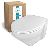 Calmwaters® Erhöhtes Wand-WC spülrandlos Modern Plus mit Toilettendeckel, 6 cm...