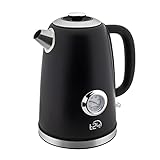 T24 Wasserkocher Retro Design in Schwarz Matt 1,7 L - Wasserkocher Edelstahl mit Analogen...