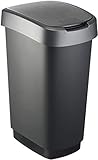 Rotho Twist Mülleimer 50l mit Deckel, Kunststoff (PP) BPA-frei, schwarz/silber, 50l (40,1...