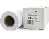 Netuno 1x Weiß Plotterrolle 594 mm x 50 m Plotterpapier 90g / m² Hülse 50 mm (2 Zoll)...