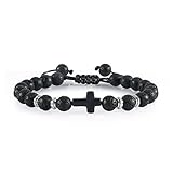 Armband für Damen, Herren, Damen, geflochtenes Armband, 8 mm, Naturstein-Kreuz,...