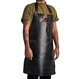 BURNHARD Grillschürze Leder Schwarz, Lederschürze 100% Büffelleder,...