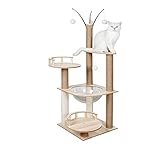 Katzenbaum Katzenturm für Indoor-Katzen, 132 cm, moderne Holz-Katzenhöhle mit Kratzbaum...