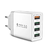 USB Ladegerät,4-Ports USB Ladeadapter mit 33W Intelligent QC 3.0 Schnellladegerät...