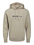 JACK & JONES Men's JJNEO Sweat Hood Kapuzenpullover, Crockery/Print:SMALL, L