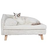 BingoPaw Luxus katzensofa Haustiersofa mit Rückenlehne Plüsch Kissen Holzbeinen,...