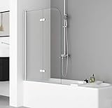 IMPTS 100x140cm Duschwand für Badewanne 2 TLG. Faltwand Duschtrennwand Badewannenaufsatz...