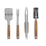 BURNHARD Grillbesteck-Set 4-TLG. 45 cm, Akazienholz Edelstahl, Grillzubehör mit...