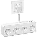 Doppelstecker für Steckdose, Mehrfachsteckdose mit 3 USB, 4 Fach Steckdose, 7 in 1...