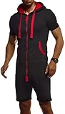 Leif Nelson Herren Kurze Jumpsuit für Sommer Kurze Hose Kurzarm Overall Onesie Männer...