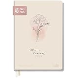 Häfft-Timer 2023/2024 A5 [Dainty Flower] Hardcover Schüler-Kalender, Schüler-Planer,...