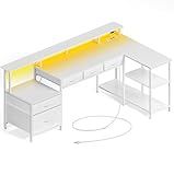 Rolanstar Schreibtisch L Form mit Schubladen, reversibler Gaming Tisch mit Steckdose, LED...