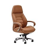 FineBuy Designer Bürostuhl Bezug Echtleder Caramel Schreibtischstuhl bis 120 kg | XXL...