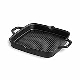 BURNHARD Gusseisen Grillpfanne, quadratisch 30 cm, Pre-Seasoned, Steakpfanne für...