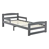 Juskys Jugendbett Arona 90x200 cm mit Lattenrost - Bettgestell aus Massivholz in Grau -...