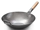 Craft Wok 731W316 Pow-Wok, flach, handgehämmerter Karbonstahl, mit Holz- und Stahlgriff,...