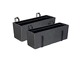 Set: 2 x XL Balkonkasten, Pflanzkasten mit Wasserspeicher im Rattan Design aus Kunststoff...