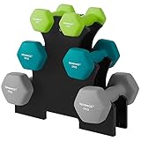 SONGMICS Kurzhantel Set, Hexagon, mit Hantelständer, 2 x 1 kg, 2 x 2 kg, 2 x 3 kg, Mattes...