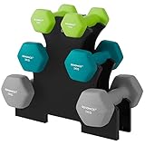 SONGMICS Kurzhantel Set, Hexagon, mit Hantelständer, 2 x 1 kg, 2 x 2 kg, 2 x 3 kg, Mattes...