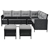 Juskys Polyrattan Lounge Manacor mit Ecksofa, Esstisch, 2 Hocker & Kissen - wetterfest bis...