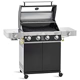 RÖSLE Gasgrill BBQ-Station VIDERO G4-S Schwarz, Grill mit 4 Edelstahlbrennern, extra...