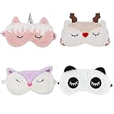 4 Stück Schlafmaske Kinder Mädchen, 4 Muster Schlafmaske Lustig Plüsch Augenbinde...