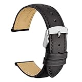 WOCCI 20mm Leder Uhrenarmband mit Edelstahl Silber Schließe (Schwarz)