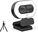 1080P Webcam mit Mikrofon, Full HD Facecam Live-Streaming Webcams mit Ringlicht, Stativ,...