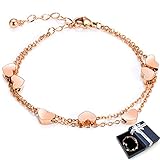 Rosegold Herzen Damen Armband Layered Armband mit Herz Anhängern Doppelt Kette Armband...