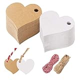 100 Stück Herz Anhänger Papier, 4 x 4,5cm Geschenkanhänger Herz Etiketten Hochzeit mit...