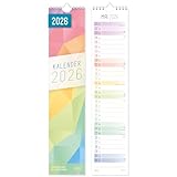 Häfft® Streifenkalender 2026 lang & schmal (9 x 42 cm) Monats-Wandkalender für Küche,...