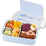 Lunchbox 1400ml Brotdose Kinder mit 3 Fächer und Besteck, Tragbar Lunchbox Erwachsene...