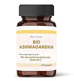 Bio Ashwagandha - Kapseln mit Bio Wurzel Pulver und Bio Wurzel Extrakt KMS-66®